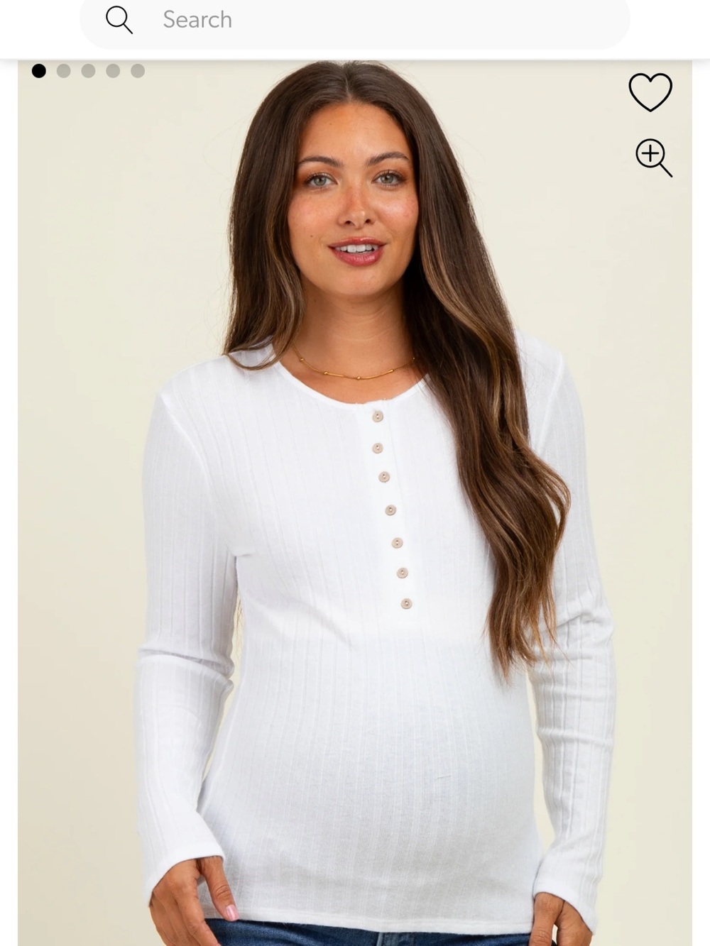 Pinkblush- Off White Ribbed Knit Button Long Sleeve‎ Maternity Top